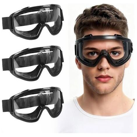 Set of 3 Protective Glasses, Anti-Fog Protective Glasses, Anti-Scratch Safety Glasses, Ventilated, Adjustable Headband, for DIY, Work, Laboratory and Glasses Wearers (1/5)