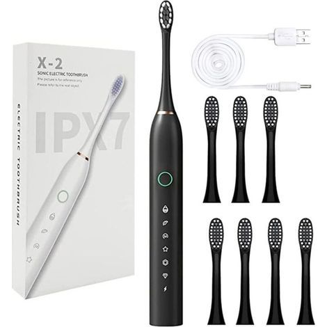 Brosse à dents électrique générique avec 8 têtes de brosse et 6 vitesses rechargeable pour femmes et hommes (1/5)