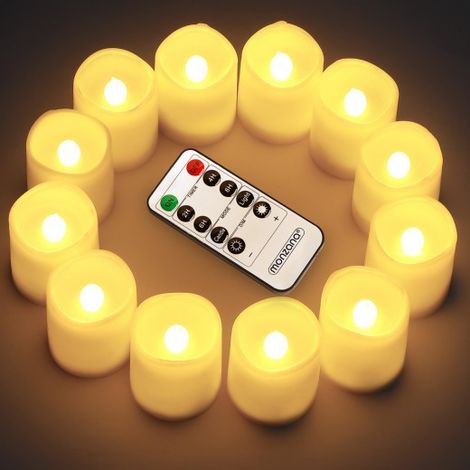 12 Bougies LED en cire véritable pour Table de Noël décoration maison : Télécommande incluse (1/5)