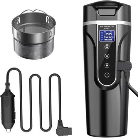 QORVA-Bouilloire de Voiture, 12 V /24V Bouilloire Électrique de Voiture Tasse d'eau Chauffée pour Voiture/Camion/ Voyage, Bouilloire électrique de Voiture Portable avec écran LCD en Acier Inoxydable 3