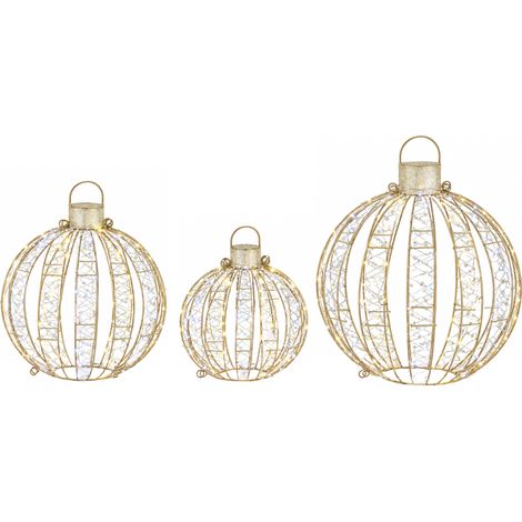 3-tlg. beleuchtetes Weihnachtskugel-Set für außen, 360 warmweiße/kaltweiße LEDs, Dauer- & Blinklicht, 24-Stunden-Timer (1/5)