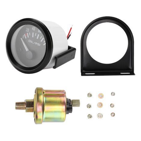 Manomètre de pression d'huile électromagnétique 52mm Plage de mesure 0-100 PSI Matériau ABS Compatible 12V automobile (1/4)