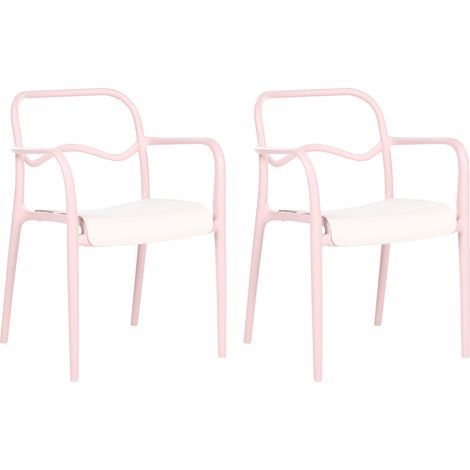 Conjunto de 2 sillas de comedor de jardín apilables de plástico estilo retro para todo tipo de clima rosa pastel Thasos
