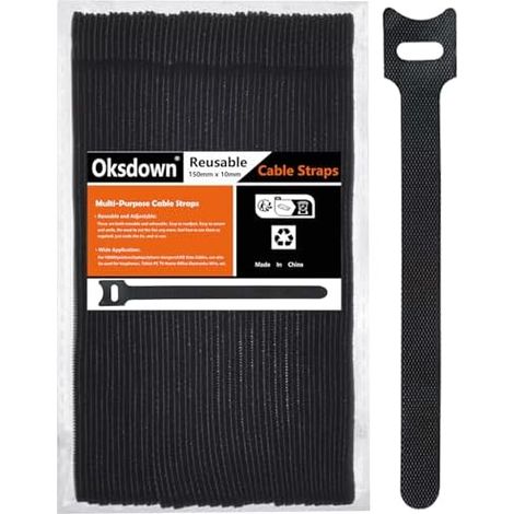 Lot de 50 Noir Attaches Câble Sangle Réutilisable Scratch Serre Bande avec Crochet et Boucle pour la Gestion des Câbles Organisation PCS (1/5)