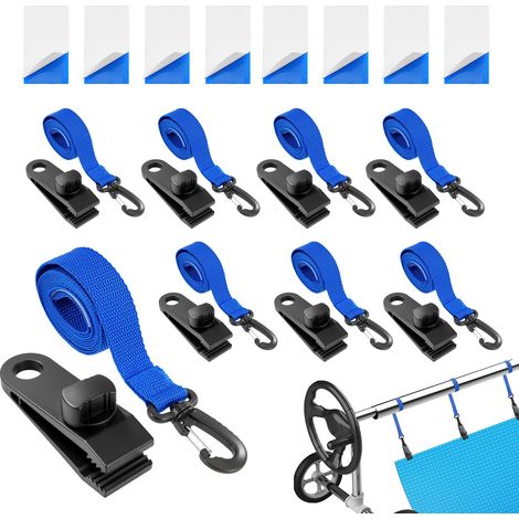 Bleu Lot 8 Sangles Maintien Pinces Enrouleur Bâches Piscine Accessoires Enrouleur Couverture Solaire Jeu Roues Parasol Sangles (1/5)
