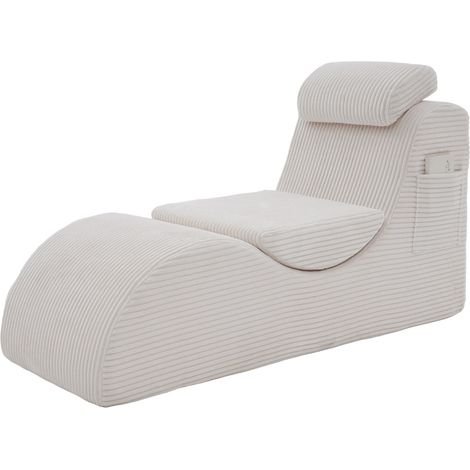 Poltrona relax ergonomica in velluto a coste con tasca laterale e cuscino removibile beige (1/5)