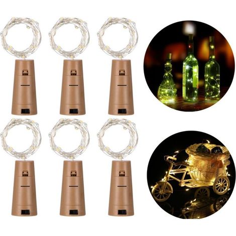 Kupferdrahtlampe, Flaschenverschlusslampe, LED-Lampe für Knopfbatteriebox-Lichtdekoration - 6er-Pack, warmes Licht - RAPANDA (1/5)