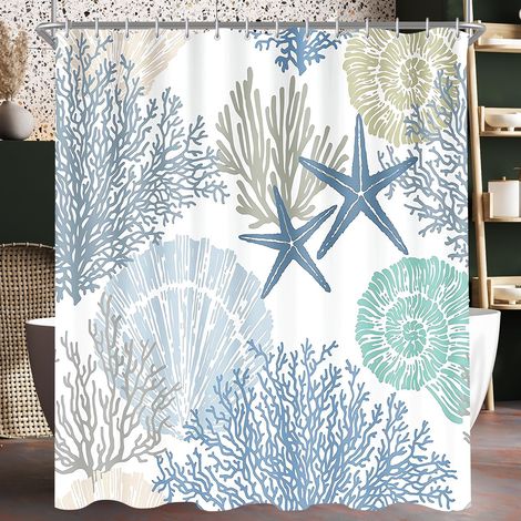 Rideau de douche 240 x 180 cm en polyester imperméable et lavable avec ourlet lesté et anneaux pour salle de bain, baignoire (1/5)