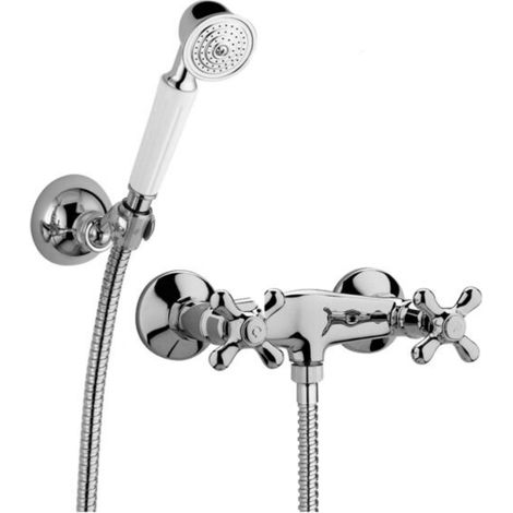 Schläfer 35601013  Rubinetto Esterno Doccia Vasca da Muro Vintage con 2 Manopole Antiche, Rubinetto in Ottone Stile Retro con Doccetta e Supporto Muro - cromo (1/5)