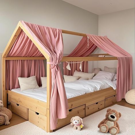 Set of 2 Handmade 100% Cotton Muslin Bed Ribs for Home Bed Decoration for Girls and Boys (Set of 2, 65 x 270 cm, Retro Pink) (1/5)