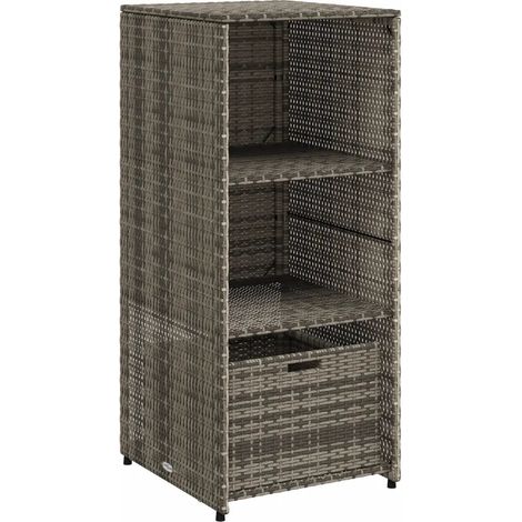 Mobile contenitore da giardino per esterni 50 x 55 x 115 cm con cassetto e 2 ripiani design moderno in resina intrecciata grigia 020047422