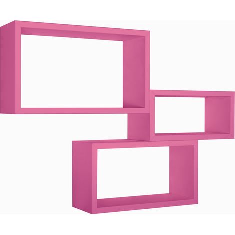 Conjunto de 3 estantes de pared, librería flotante, estantería de pared, fucsia, 45x27 p15,5 cm, 40x22 p15,5 cm y 35x17 p15,5 cm - Tríptico (1/4)