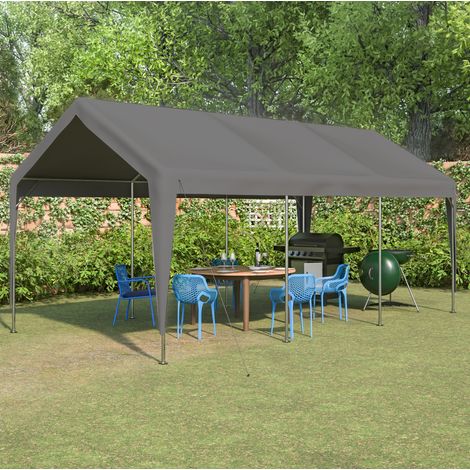 Carport 592,84x310,9x276,75 cm en métal gris, fenêtres enroulables, pour voiture – MEUBLIV (1/5)