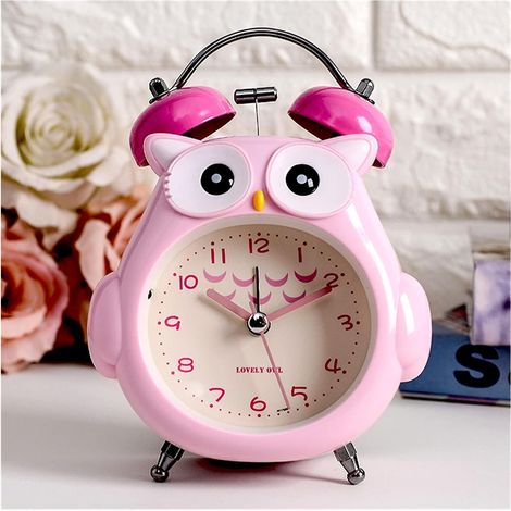 MINKUROW Despertador Para Niños Búho Con Luz Nocturna Silencioso Sin Tictac Despertador Junto A La Cama Campana Fuerte Despertador Analógico Funciona Con Pilas Despertador Para Niños-Rojo (1/5)