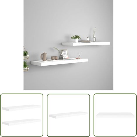 The Living Store Schweberegale 2 Stk. Weiß 80x23,5x3,8 cm MDF - Schweberegale - Wandregale - Regalset - Weißes Regal - Modernes Regal (1/5)