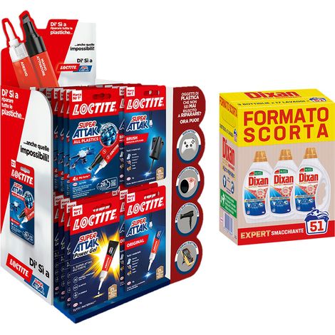 ESPOSITORE SUPER ATTAK 'ALL PLASTICS' 36 pz + 3 flaconi Dixan 'EXPERT' omaggio - LOCTITE