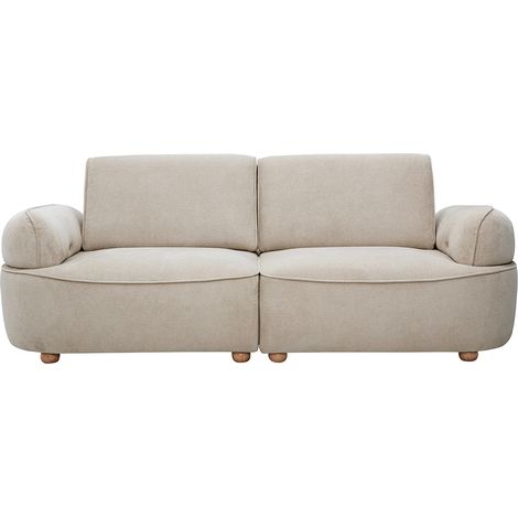 Sofá eléctrico de 3 plazas en tejido chenilla beige y madera clara OTIS (1/5)