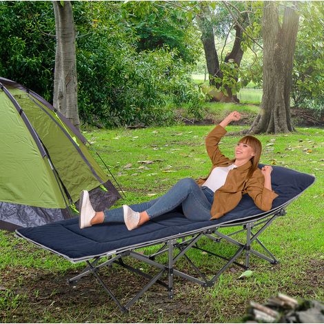 Cama de camping plegable 188x64,5x53 cm de poliéster azul, ahorra espacio para viajes FloraGrace (1/5)