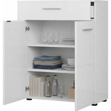 Sideboard Verduno, Anrichte mit 2 Ablagen, 1 Schublade, 3 Fächer, 79x35x98h cm, Weiß