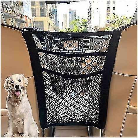 Organisateur de voiture en filet à 3 couches, sac filet pour dossier de siège, barrière pour animaux et enfants sur le siège arrière (2 pièces, noir) (1/5)