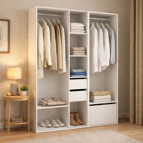 Dmora - Gran Armario Breda, Muebles de dormitorio, Vestidor, Armario de ropa, 158x45 h205 cm, Blanco y Roble (1/5)