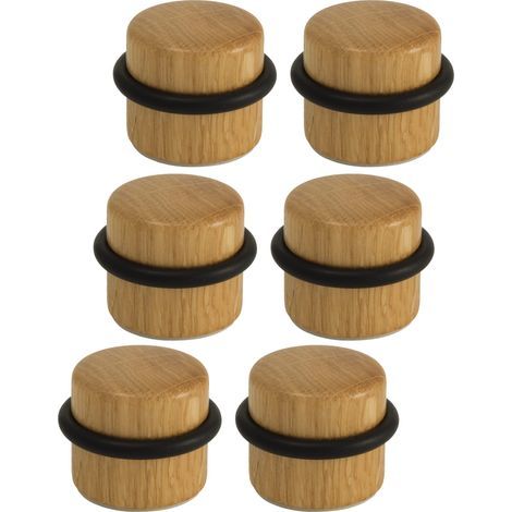 Arrêts de Portes - Butée de Porte Adhésive en Bois pour Sol - Butoirs de Porte Protection de Portes et Murs - Pack 6 unités (Chêne)- (1/5)