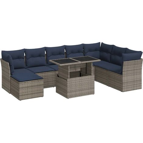 vidaXL Set Divano da Giardino 9pz con Cuscini Grigio Polyrattan Acacia (1/5)