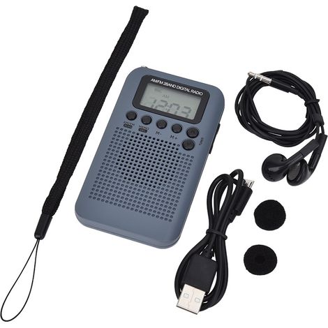 Tragbares Mini-Taschenradio mit Lautsprecher, FM/AM-Stereo-Digitalempfänger mit DSP, Wecker und Timer (100 x 60 x 15 mm, grau)