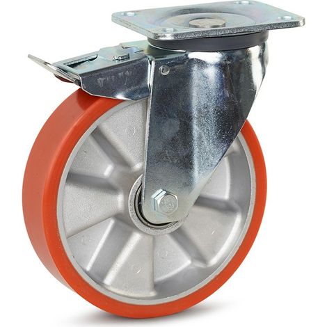 Roue pivotante lourde freinée - MESO - PU - 200mm - 800kg - Platine