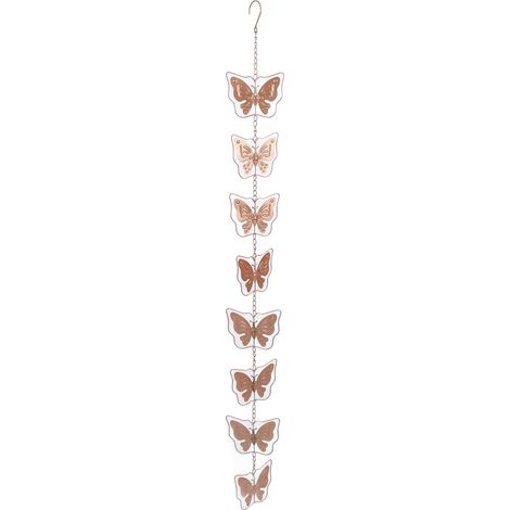 Chaîne de gouttière métal papillons déco, divertisseur eau jardin descente, carillon à vent fonctionnel 130 cm (1/5)