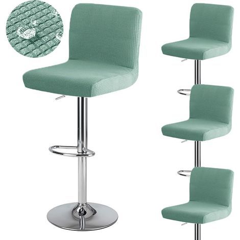 Housse de tabouret de bar vert clair 4 pièces avec dossier 35 cm (P) x 35 cm (L) x 30 cm (H) housse de tabouret de bar pivotant haute lavable et extensible imperméable (1/5)
