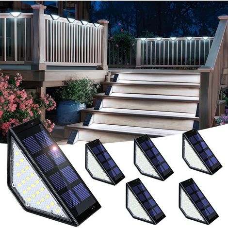 Lot de 6 lampes solaires étanches pour escaliers, marches, clôtures, cour, patio et allée (blanc froid, noir) (1/5)