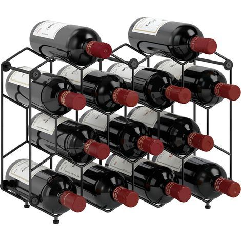 Casier à vin pour 13 bouteilles, design alvéolé, pieds réglables, dispositif anti-basculement, métal, 43 x 15,5 x 31 cm, noir (1/5)