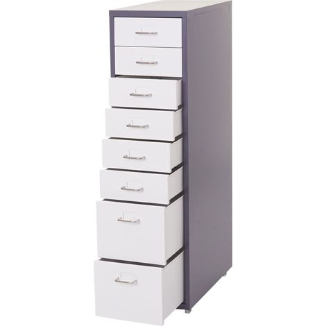 Roll container Boston T851, armoire à tiroirs armoire en acier, 110x28x41cm 8 tiroirs - gris foncé blanc (1/5)