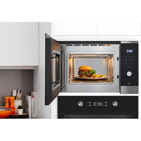 Continental Edison – Micro-ondes grill encastrable 25L – Puissance 900W – Dimensions L59,5 x H38,8 x P40,1 cm – Inox noir