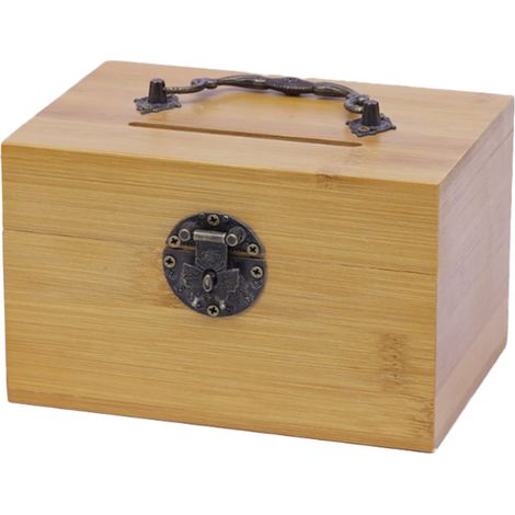 1 Tirelire, Bois, Serrure, Design Vintage, Bambou, Rangement, Cadeau Enfant (1/5)
