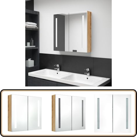 LED-Bad-Spiegelschrank Weiß und Eichen-Optik 62x14x60 cm - LED-Spiegelschrank - Badezimmermöbel - Waschtischschrank - Spiegelschrank - Badespiegel