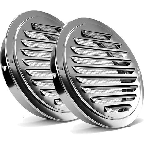 2 pièces grille aeration 100mm,Grille de ventilation ronde en acier inoxydable avec moustiquaire,pour garage, cuisine, salle de bain (1/5)