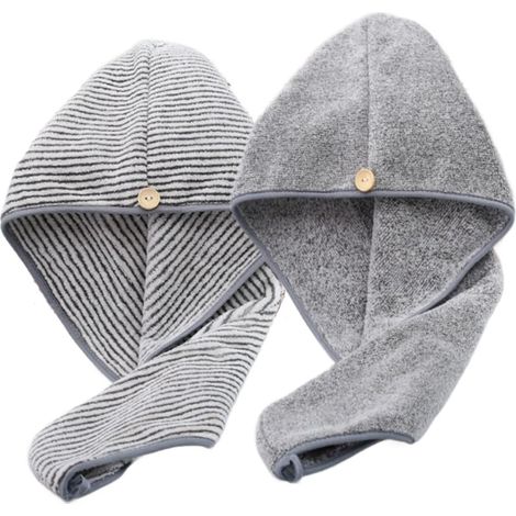 Lot de 2 serviettes à cheveux turban microfibre humide, séchage rapide