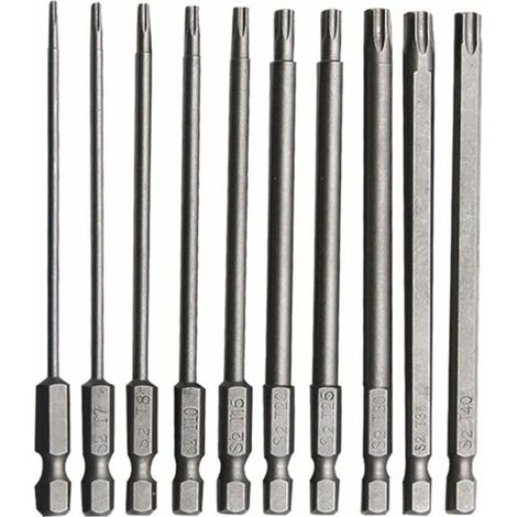 Lot de 10 embouts Torx 100mm en acier au chrome vanadium – Résistance à la rouille – T6 à T40 – Pour visseuse électrique et perceuse – Simplicity (1/5)