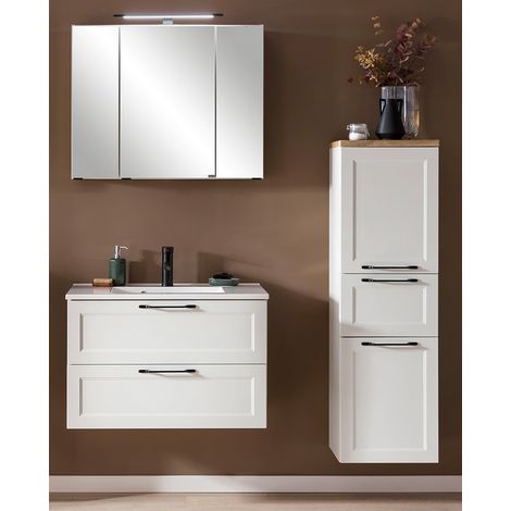 Badezimmer Möbelset mit 80 cm Spiegelschrank & LED-Aufbauleuchte in weiß MARLING-03, B/H/T ca. 140/200/47 cm (1/5)