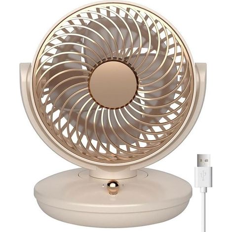 Ventilatore da tavolo wireless da 6 pollici, mini ventilatore USB, 3 velocità, silenzioso, rotazione automatica a 120° - Beige (1/5)