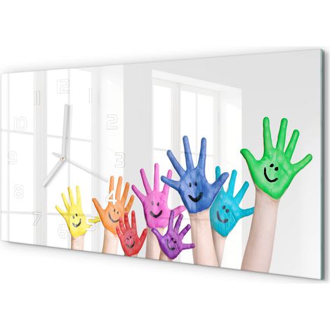 Horloge Murale Panoramique Minimaliste 60x30 cm Design Épuré Moderne Mains peintes (1/5)