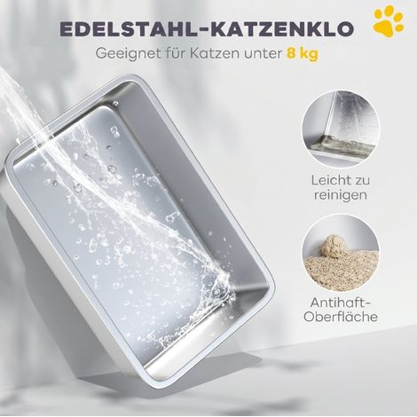 Arenero para gatos 60,4x40,4x41,8 cm de acero gris claro con tapa, ahorra espacio – MEUBLIV (1/5)