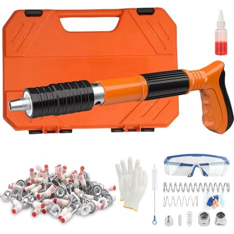 Kit Pistolet à Clous Cloueuse Pneumatique Puissance Réglable Pistolet à Ongles Portable avec 100 pcs Clous Lunettes Gants