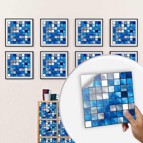 10PCS Self Adhesive Tile Wallpaper 10 x 10cm Mosaic Style Wall Sticker Waterproof Decorative Film for Bathroom Kitchen Wall Tiles