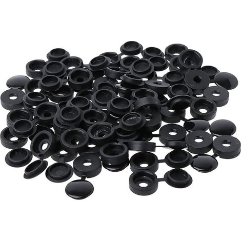 100 Pièces Cache Vis Plastique,Bouchon à Vis en Plastique,Couvercle à vis,Cache-vis de rondelle,Couvercle Décoratif à Vis (Noir) (1/4)