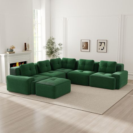 Canapé sans cadre pour le salon, canapé de bureau, canapé modulable avec pouf, confortable, canapé profond revêtu de velours côtelé, aucun assemblage requis, design antidérapant, vert (1/5)