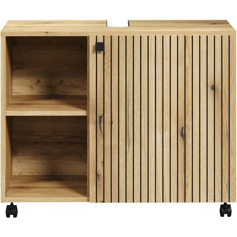 Meuble sous lavabo 1 porte 2 niches 80x64 cm naturel - FRUTZ (1/5)