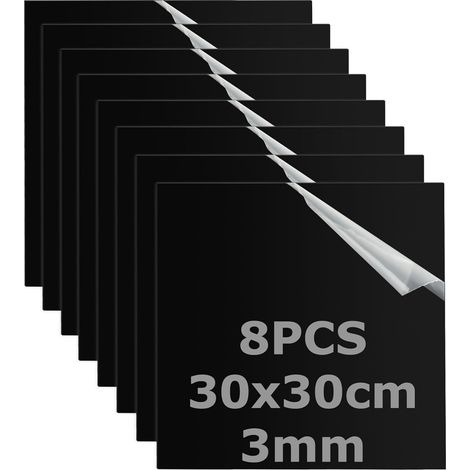Plaque Acrylique Noire 3 mm, Lot de 8 Feuilles 30 x 30 cm avec Film Protecteur, Plaque Plastique pour Gravure Laser, Découpe, Perçage, DIY, Présentoir, Photo, Décoration Maison (1/5)